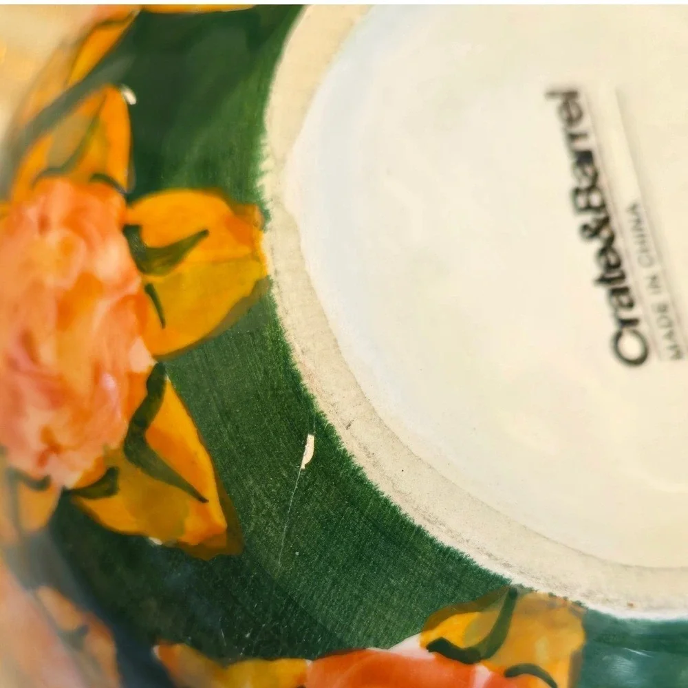 Crate‎ & Barrel Floral Soup Bowls Set 4 Green Cottagecore Stoneware